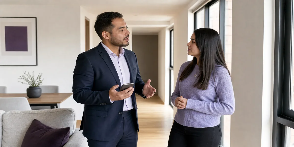 Real estate agent talking with a customer during an apartment viewing