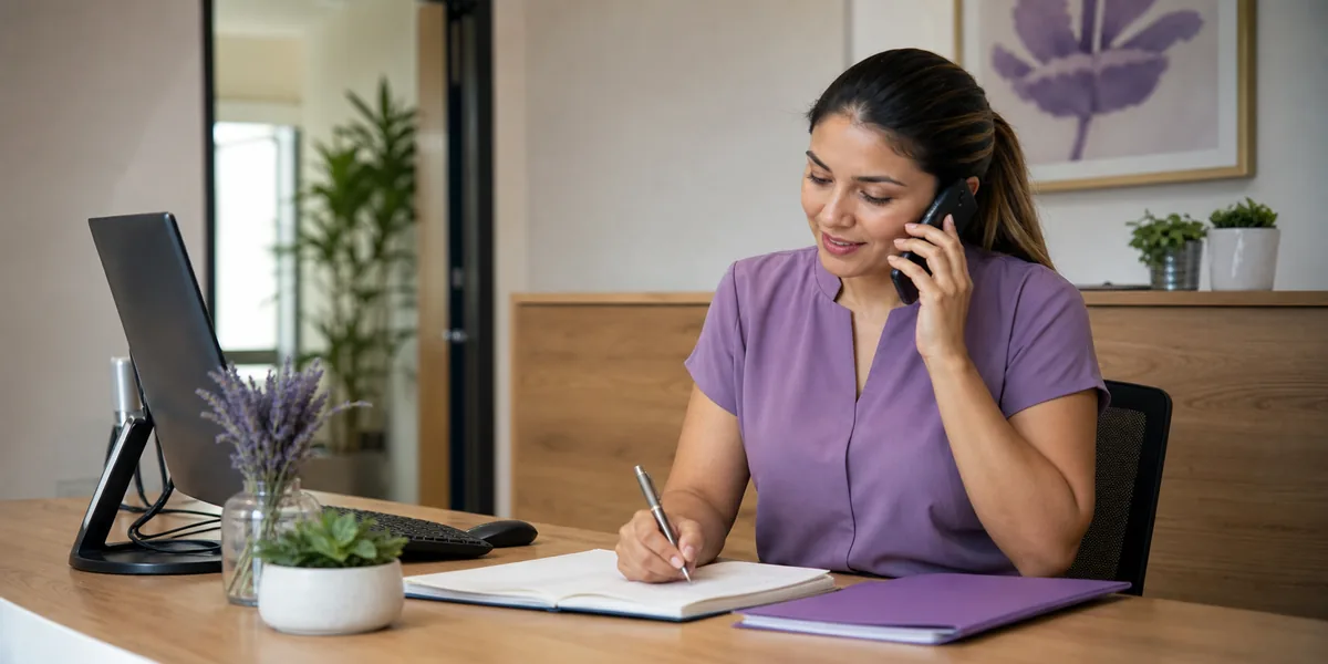Professional coordinating an appointment from the office